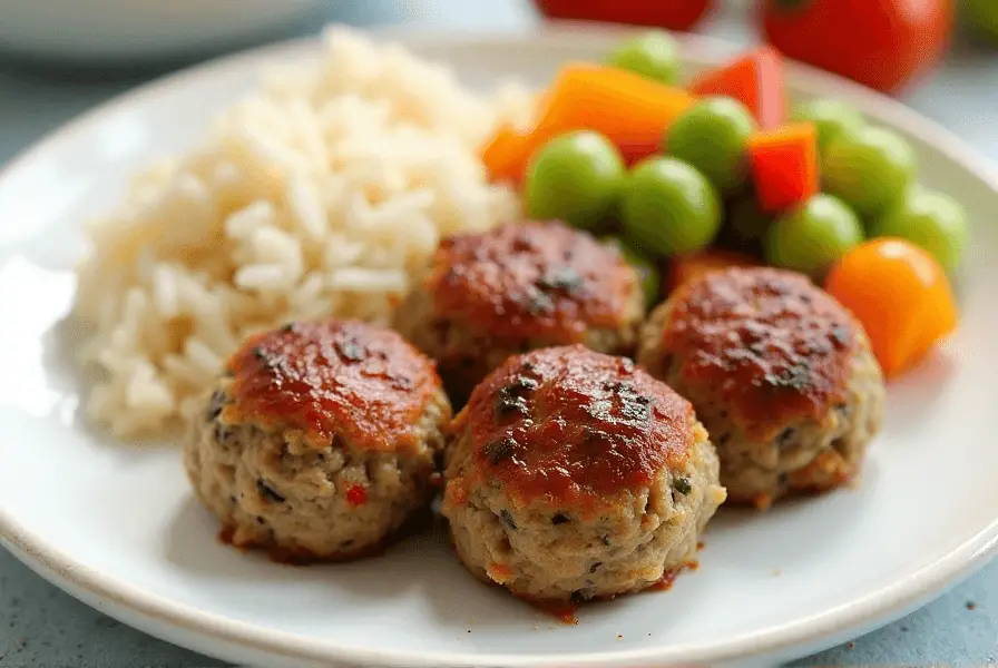 Gluten-free toddler lunch with meatballs and vegetables