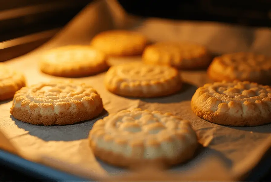 Baked Toll House cookies cooling on a tray.