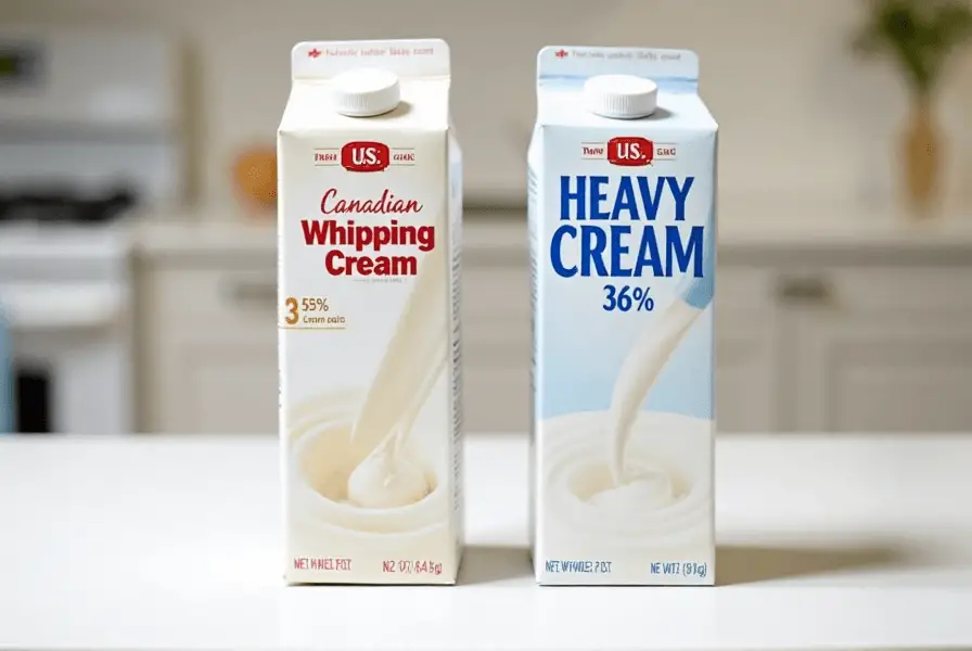 Comparison of Canadian whipping cream and U.S. heavy cream.