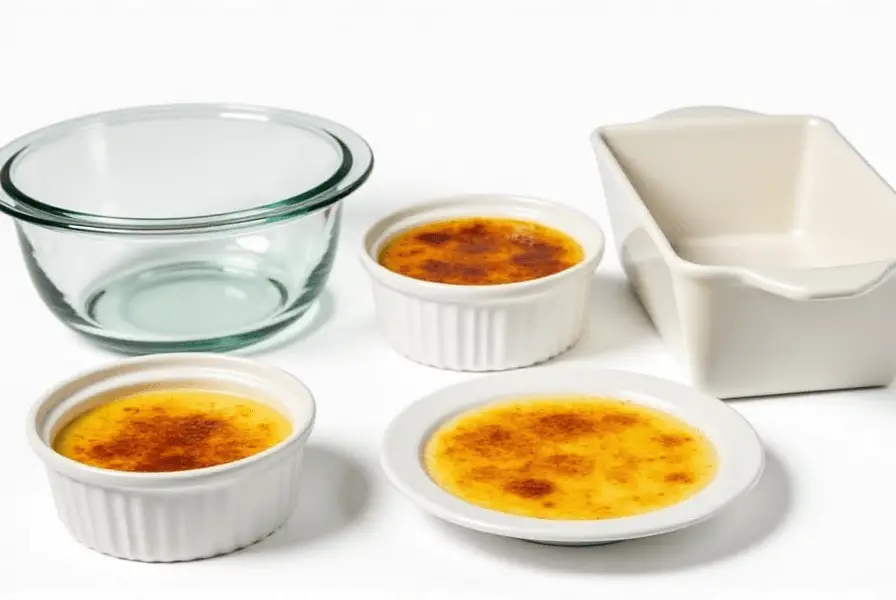 Caramelizing sugar on crème brûlée in a Pyrex dish using a kitchen torch