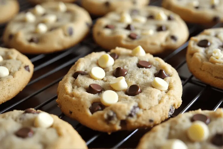 Double chocolate chip cookies with white chocolate and nuts.
