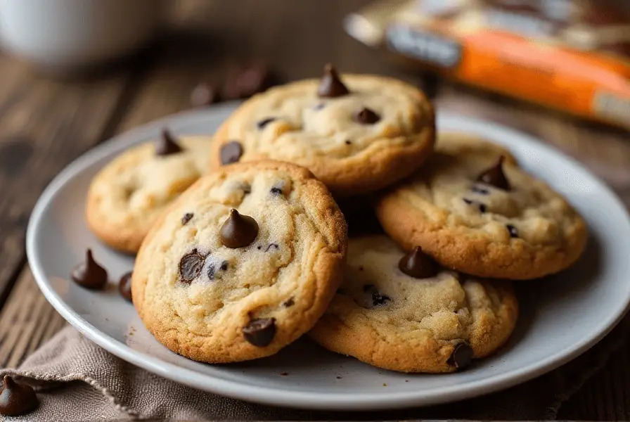 Freshly baked allergen-free chocolate chip cookies.