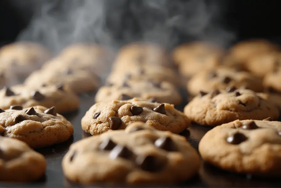 Nestle Chocolate chip cookie recipe fresh out of the oven with gooey chocolate chips.
