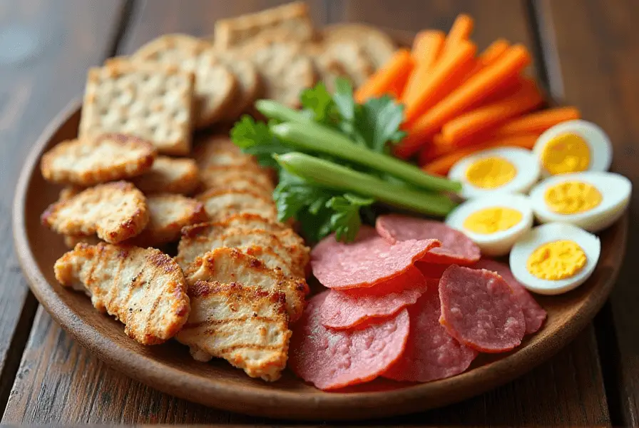 Lunch meat alternatives like grilled chicken, eggs, and hummus for toddlers.