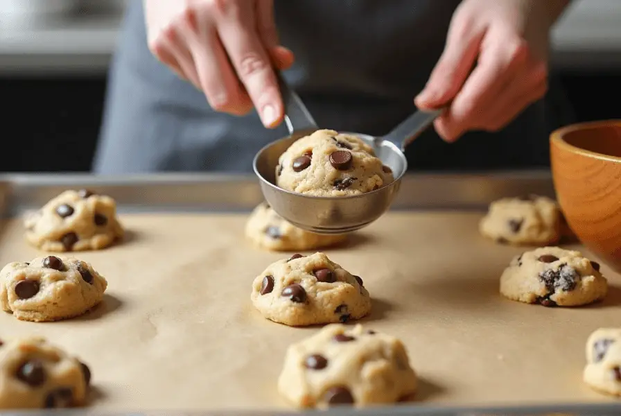 Scooping cookie dough for Nestle Toll House cookies