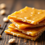 Crunchy peanut brittle on a rustic table