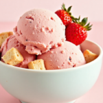 Strawberry shortcake ice cream dessert in a bowl