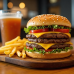 Double Big Mac with fries and soda in a cozy restaurant